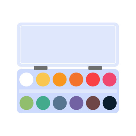 Colored watercolor paints illustration. School supply flat design. Office element - stationery and art school supply. Back to school. Watercolor paints icon. Tool for painting and drawing.のイラスト素材
