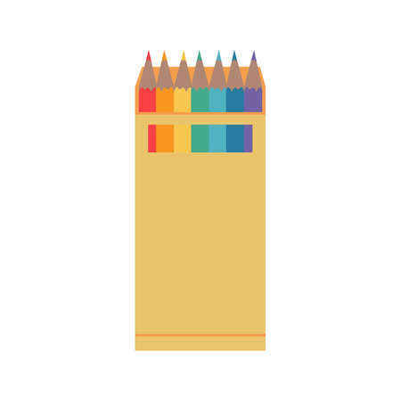 Colored pencils illustration. School supply flat design. Office element - stationery and art school supply. Back to school. Pencil set in a box icon. Tool for painting and drawing.のイラスト素材