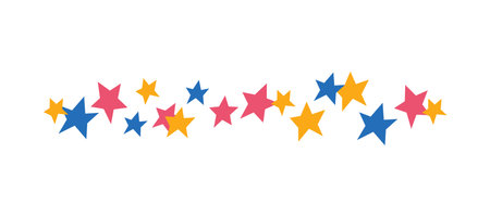 Stars pattern line. Decorative element for different holidays. Stars border line - to decorate cards, postcards, invitations. Festive design decor color illustrationのイラスト素材