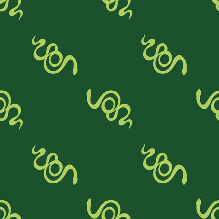 Green seamless pattern with snakes. Scary Halloween pattern, green western print. Wildlife natural wallpaper or party background with snakes - for fabric, for textiles, for festive wrapping paper.のイラスト素材