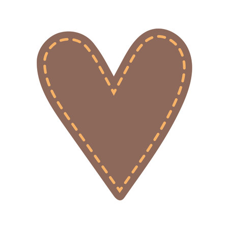 Valentine's day illustration brown heart patch decorative element. Romantic love icon in flat style.Vector illustration, isolated on white background. Valentines Day cute heart with dotted line iconのイラスト素材