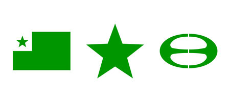 Esperanto symbols set. Constructed international auxiliary language. Green star, flag and Esperanto Jubilee symbol. One who hopes unique artificial language.のイラスト素材