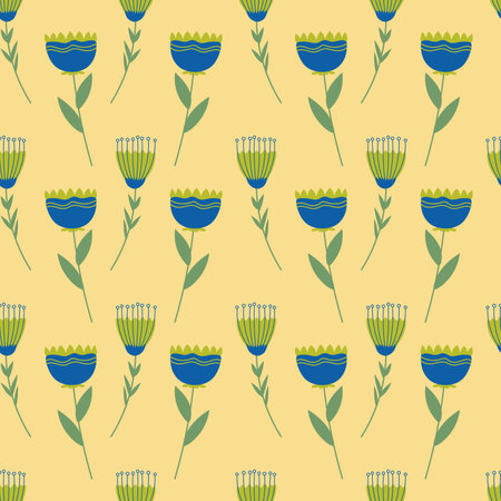 Floral seamless pattern with cute folk flowers. Botanical print, can be used for fabric, textile or wallpaper, natural background with cute spring flowers. For Women's Day, for Mother's Day.のイラスト素材