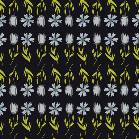 Flowers seamless pattern. Stylish botanical print, can be used for fabric, textile or wallpaper, dark floral natural background with spring flowers. For Women's Day, for Mother's Dayのイラスト素材
