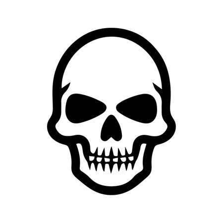 Skull silhouette, isolated on white background. Halloween silhouette black skull logo - for scary design or decor. Vector illustration, traditional Halloween decorative element.のイラスト素材
