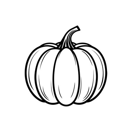Halloween silhouette black pumpkin sketch. Vector illustration, traditional Halloween decorative element. Thanksgiving Day pumpkin silhouette, isolated on white background.のイラスト素材