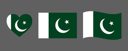 Pakistan flag signs set. Pakistani heart shape decorative element. Independence Day of Pakistan. National symbols for Pakistani holidays.のイラスト素材