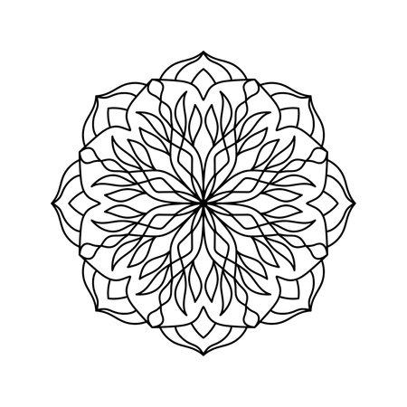 Vector black floral mandala, isolated on white background. Geometric line flower mandala illustration. Geometric patterned simple ornament for adult coloring books, coloring pages. Yoga and meditationのイラスト素材