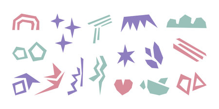 Pastel geometric illustrations to create stylish, trendy and modern design. Decorative vector isolated elements in pastel colors, bundle for create banners, posters. Abstract modern shapes collection.のイラスト素材