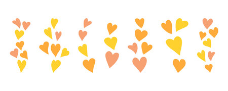 Hearts decorative elements set. Love vector isolated illustrations for Wedding or Anniversary, for Valentine's Day. Symbol, sign of love and friendship. Orange Yellow cute hearts collection.のイラスト素材