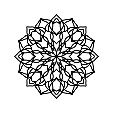 Black floral mandala, isolated on white background. Geometric vector line flower mandala illustration. Geometric patterned simple ornament for adult coloring books, coloring pages. Yoga and meditationのイラスト素材