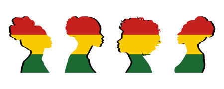 Black history month. Juneteenth National Independence Day set colorful female silhouette. Freedom day. Collection vector illustration for Emancipation Day. African American celebrating Jubilee Day.のイラスト素材