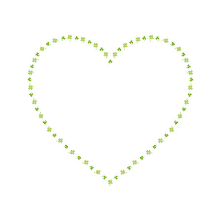 Irish decorative element on St. Patrick Day - heart frame. Traditional leaves - Clover and Shamrock. Irish leaves green natural frame for Saint Patrick's Day. Heart shape illustration.のイラスト素材