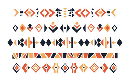 Traditional african ethnic border lines. Aztec borders. Ethnic geometric ornaments, pattern lines. Set national african motif ornament. Juneteenth. Freedom Day. Black History Month.のイラスト素材
