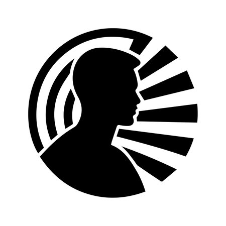 Vector illustration male profile icon. Black round logo features stylish and modern male silhouette, perfect for representing masculinity and professionalism in various designs and branding projects.のイラスト素材