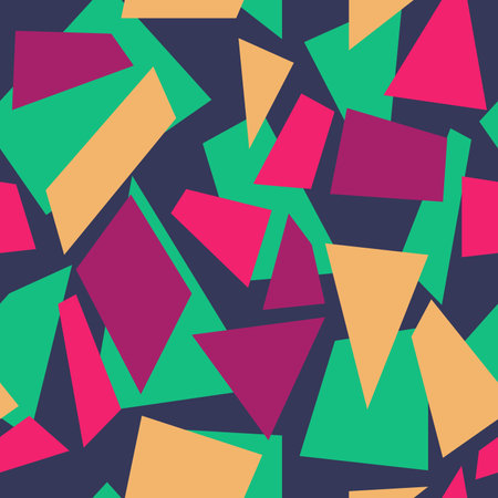 Minimalistic abstract retro pattern, colored stained glass print, geometric mosaic background. Seamless geometric pattern with abstract shapes. Vintage hipster print for fabric, textile or wallpaper.のイラスト素材