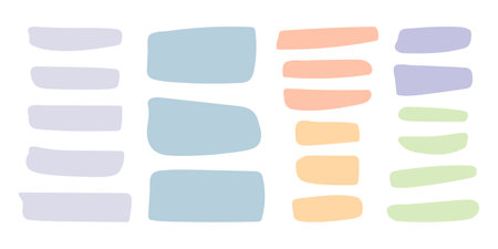 Set of pastel abstract shapes, place for text. Simple vector freeforms isolated on white background. Rectangular abstract decorative elements for design, decor and stylish collages, template for text.のイラスト素材