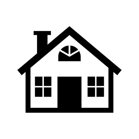 Vector black house silhouette, isolated on white background. Black house icon, sign or symbol, perfect for representing residential or real estate concepts. Geometric house logo for real property.のイラスト素材