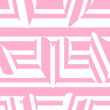 Geometric pattern with striped hearts, love texture, romantic print. Seamless pattern for Valentine's Day. For fabric, for textile, with cute geometric hearts, simple abstract print, white pink colorsのイラスト素材