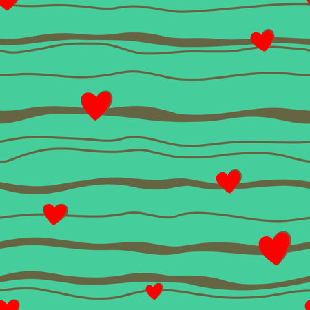 Hearts on stripes pattern, romantic print for Valentine's Day. Love texture, seamless pattern for Valentines day - simple romantic wallpaper, striped hearts for wrapping paper, for fabric, for textileの写真素材