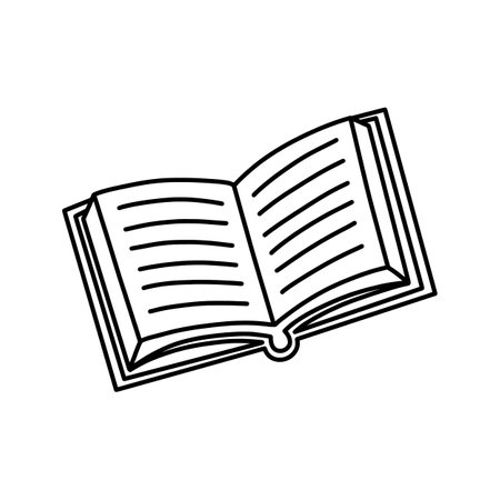 Open book illustration. School supply doodle design. Office element - stationery and art school supply. Back to school. Open book hand drawn element - for reading and writing, textbook icon.のイラスト素材