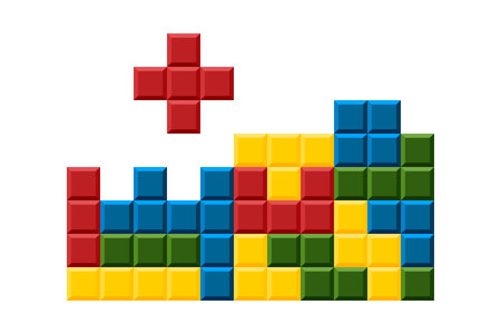 Colorful and geometric shapes reminiscent of classic video game. Ideal for gaming-related designs, retro themes or creative projects aiming for nostalgic touch. Game Blocks process.のイラスト素材