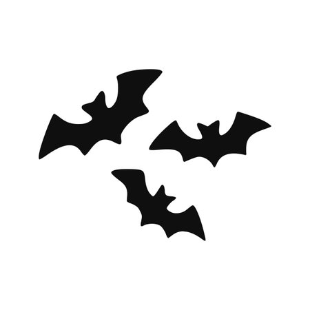 Three bats silhouette, isolated on white background. Halloween silhouette black bats - for cricut, design or decor. Vector illustration, traditional Halloween decorative element.のイラスト素材