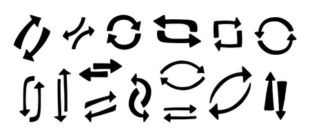 Hand drawn arrows and switch icons set in various styles. Simple, versatile vector elements for user interfaces, web design, or graphic design projects. Two arrows switch set. Double arrows.のイラスト素材