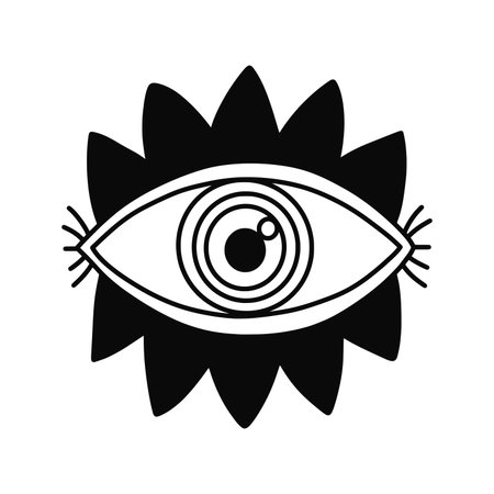 Evil Eye sign or amulet in simple, modern design. Spiritual, protective vector icon for fashion, mystic, and decorative design themes. Alchemical hand drawn Evil Eye, isolated on white background.のイラスト素材