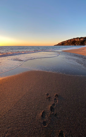 Winter sea at sunsetの写真素材