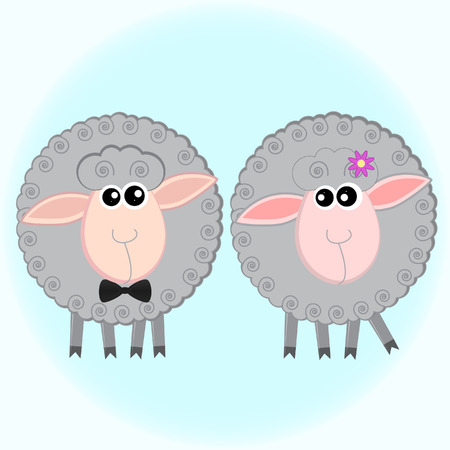 Stylized vector illustration  of two funny gray sheep.のイラスト素材