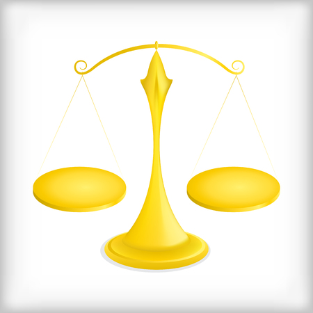 Golden scale in balance and equilibrium - Illustration.のイラスト素材