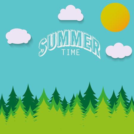 Nature - summer landscape. Vector illustration in flat design style.のイラスト素材