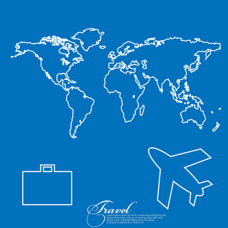 TRAVEL the world, map, airplane, backpackのイラスト素材