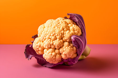 white cauliflower against bright orange background generative aiの素材