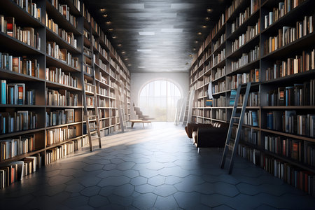 public large library with modern interior indoor reading books and education generative aiの素材