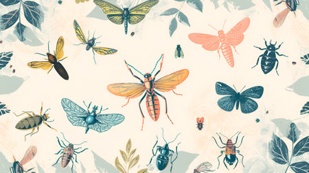Background with various insects in pastel colors Biological concept Designの素材