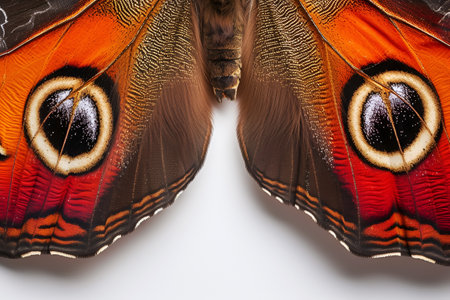 colorful red butterfly wings closeup Saturnia pavonia, small emperor moth Abstract textured natural Poster designの素材