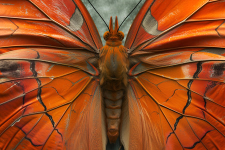 Bright red butterfly scarce copper wings and furry abdomen close-up Abstract textured natural background Poster design Lycaena virgaureaeの素材