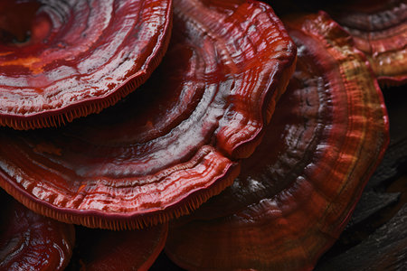 reishi mushrooms close up selective focus Ganoderma lucidum Translucid Mushroom, lingzhi mushroom Traditional Chinese Medicineの素材