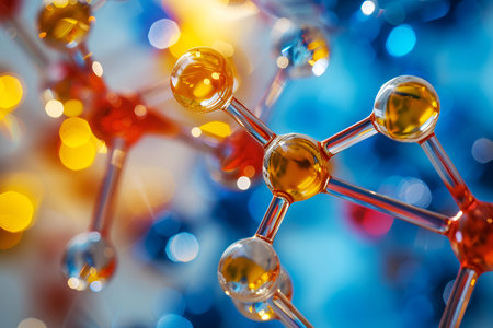 Abstract background with molecules in holographic glowing style Science concept Poster design Wallpaper decorの素材