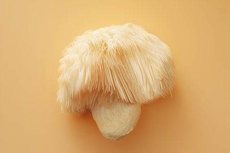 close-up of lions mane mushroom Hericium erinaceus on pastel yellow color background Traditional oriental medicine Alternative treatment , health supportの素材