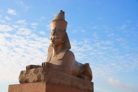 Stone Egyptian sphinx against the blue skyの写真素材
