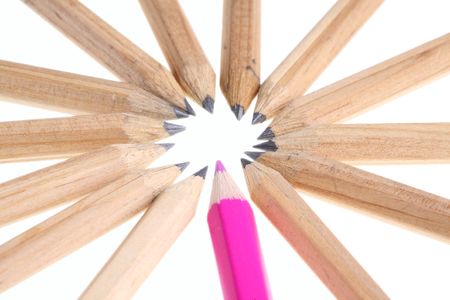 Red pencil among the simple. Concept of leadership.の写真素材