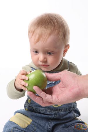 To the boy give appleの写真素材