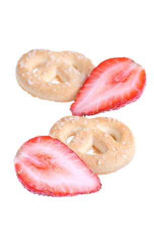 Cookies and strawberry is isolated on white backgroundの写真素材