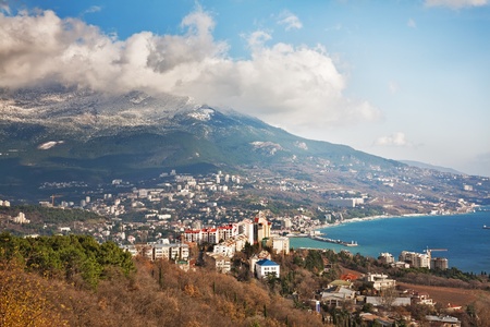 Kind from mountain on a seaside city in the winterの写真素材