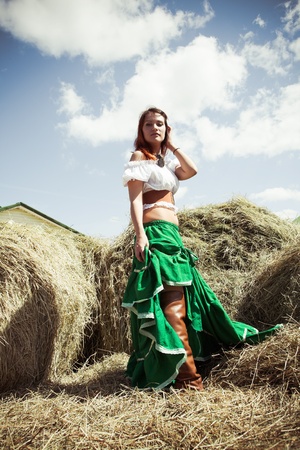 beautiful girl in style of the countryの写真素材