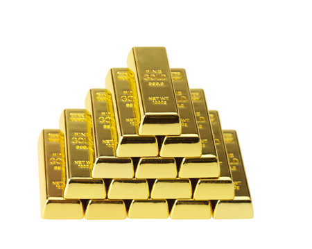 ingots of gold combined by a pyramidの写真素材