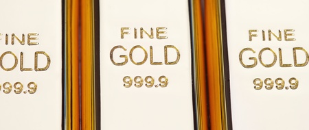 Fine gold 999,9. Set of gold ingots.の写真素材